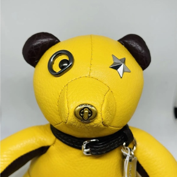 Coach Bear Paperweight Yellow Leather Gunmetal Hardware 6 Inch - Picture 11 of 14